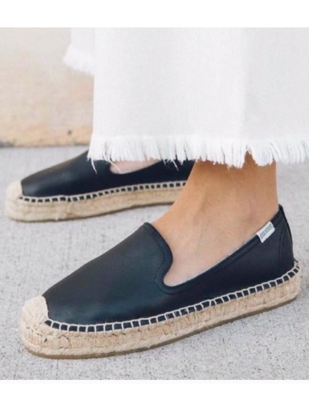 Soludos Black leather Platform Espadrilles, Sz 9